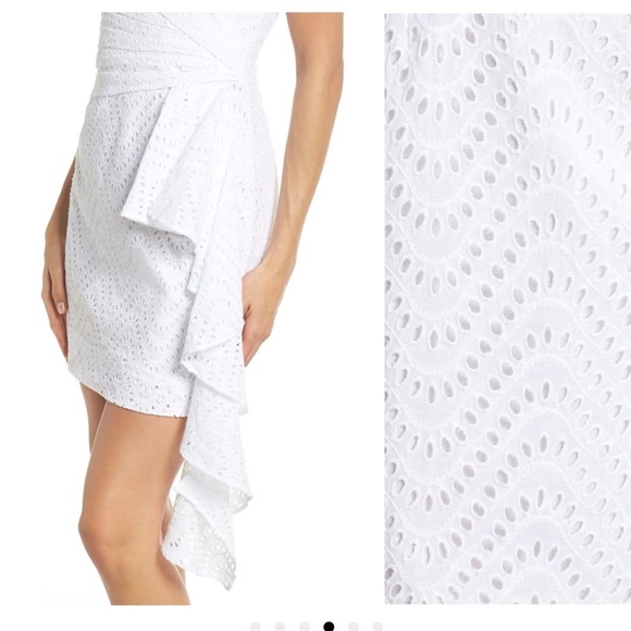 Frame and Partners Mazzy white eyelet lace off the shoulder wrap  dress size 10 - Picture 3 of 8